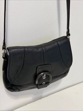 Coach Black Leather Crossbody Bag with Buckle Accent